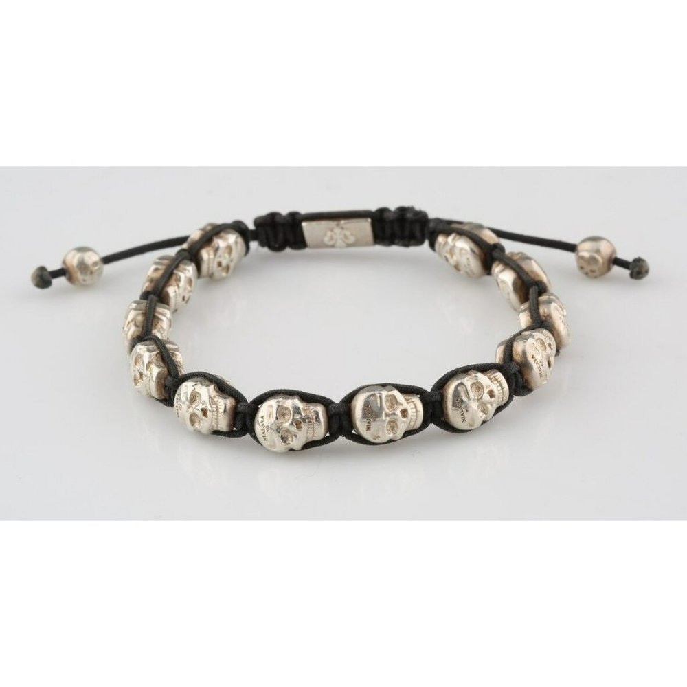 Nialaya Mens Skullbead Sterling Silver Shamballa Bracelet Size 7 Amazing!